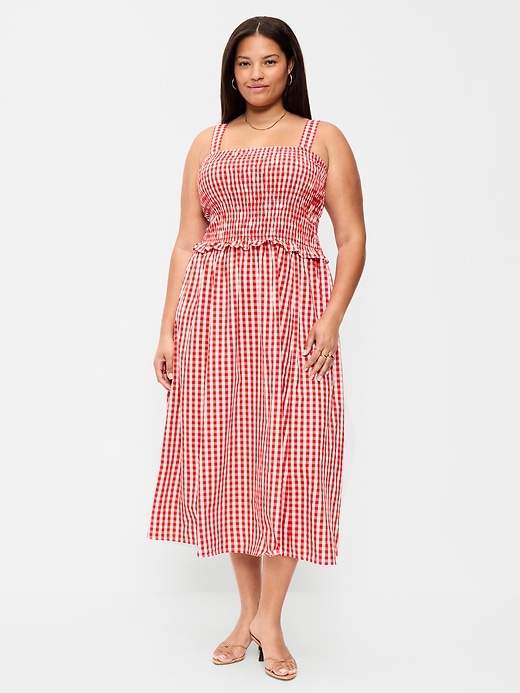 L'image numéro 9 présente Robe mi-longue ajustée et évasée à corsage smocké