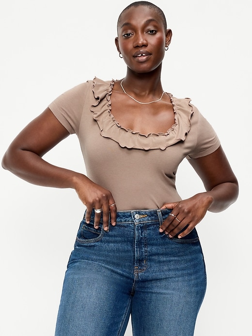 Image number 5 showing, Lettuce-Edge Scoop-Neck Top