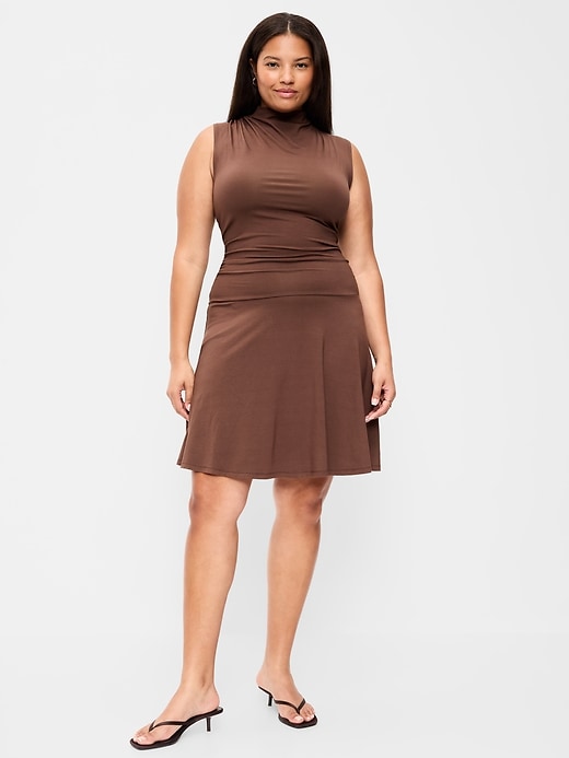Image number 8 showing, Gathered Mock-Neck Drop-Waist Mini Dress