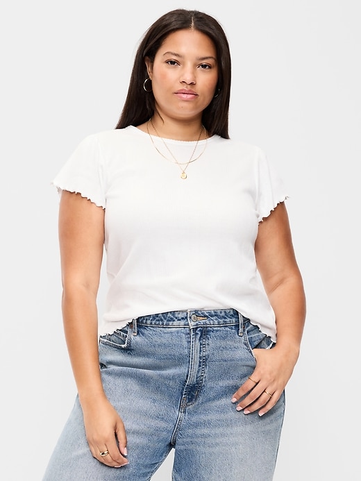 Image number 7 showing, Lettuce-Edge Pointelle Top