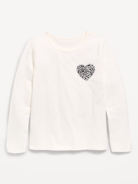 T-SHIRT ULTRA-DOUX À APPLIQUE EN CŒUR ET À MANCHES LONGUES POUR FILLE