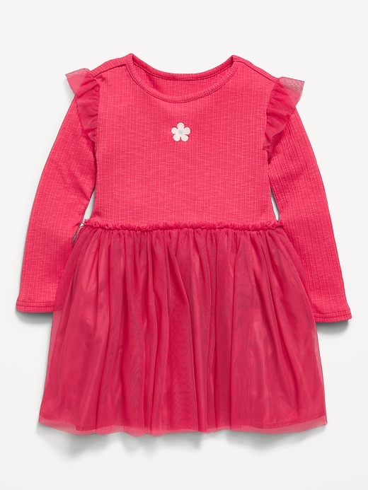 Image number 1 showing, Long-Sleeve Ribbed Fit and Flare Tutu Dress for Toddler Girls