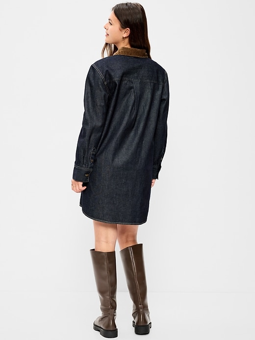 Image number 8 showing, Long-Sleeve Denim Mini Shirt Dress
