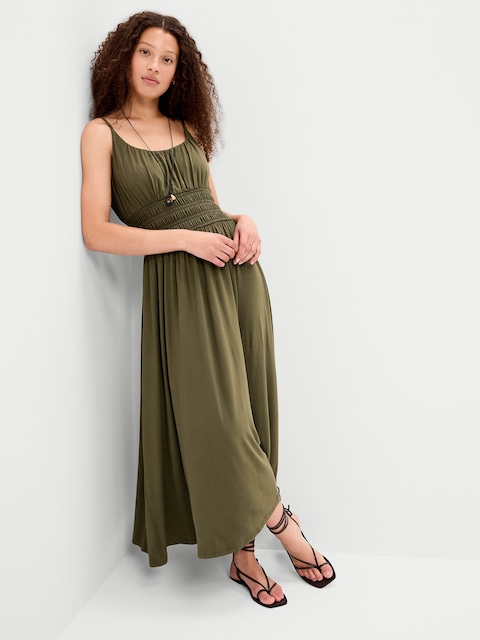 Fit & Flare Jersey Smocked-Waist Midi Dress