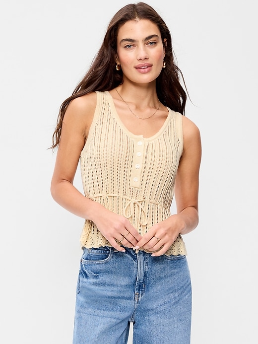 Image number 1 showing, Seaside Cotton Pointelle Peplum Tank Top