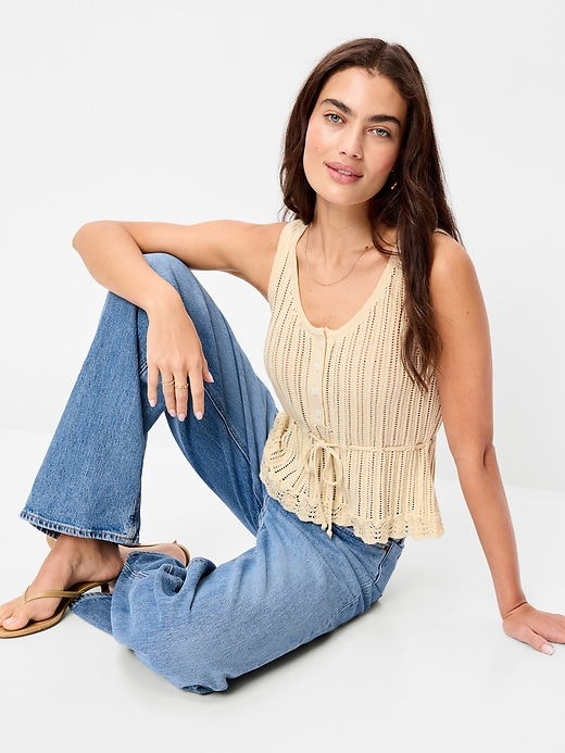 Image number 3 showing, Seaside Cotton Pointelle Peplum Tank Top