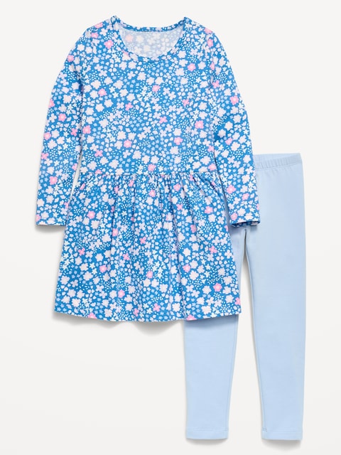 ENSEMBLE AVEC ROBE À MANCHES LONGUES ET LEGGING À MOTIF POUR TOUTE-PETITE