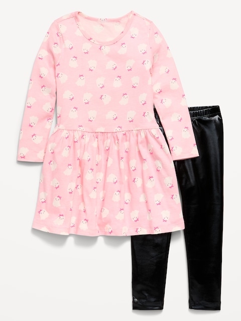 ENSEMBLE AVEC ROBE À MANCHES LONGUES ET LEGGING À MOTIF POUR TOUTE-PETITE