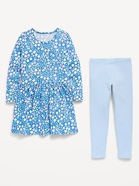 Image number 2 showing, Printed Long-Sleeve Dress and Leggings Set for Toddler Girls