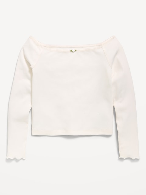 Fitted Off-Shoulder Ribbed Top for Girls