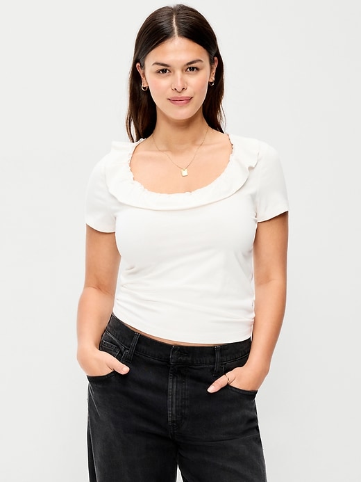 Image number 5 showing, Lettuce-Edge Scoop-Neck Top