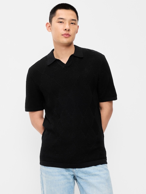 Mixed-Stitch Polo Sweater
