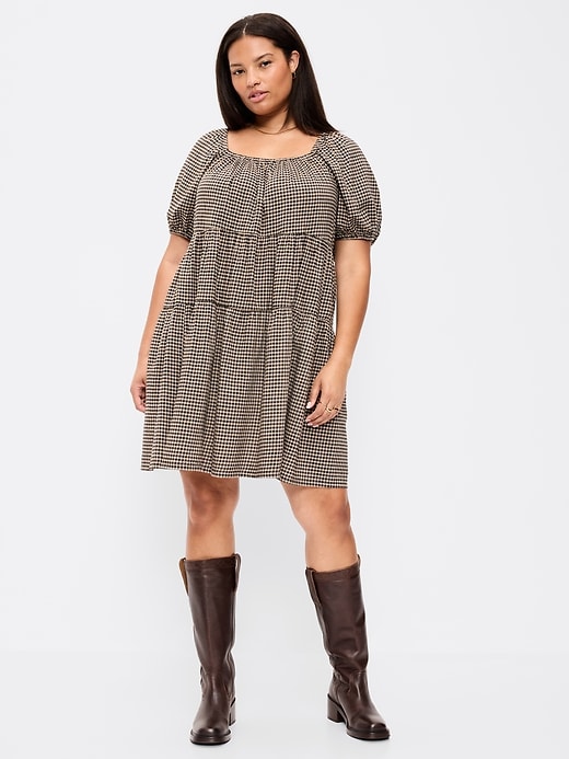 Image number 8 showing, Puff-Sleeve Smocked Mini Swing Dress