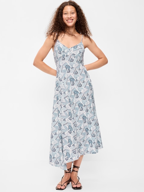 Fit & Flare Tie-Back Asymmetrical Midi Dress