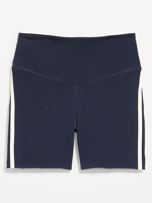 Image number 1 showing, High-Waisted PowerChill Side-Stripe Biker Shorts -- 5-inch inseam