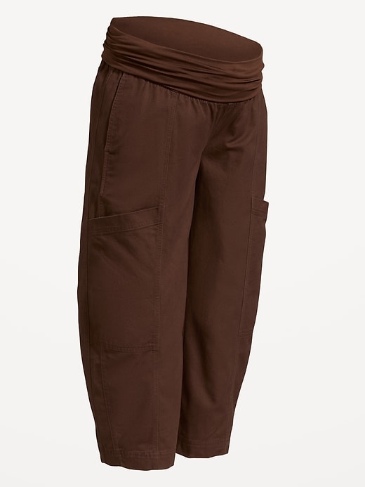 L'image numéro 1 présente Pantalon coupe baril longueur cheville à taille rabattable de maternité