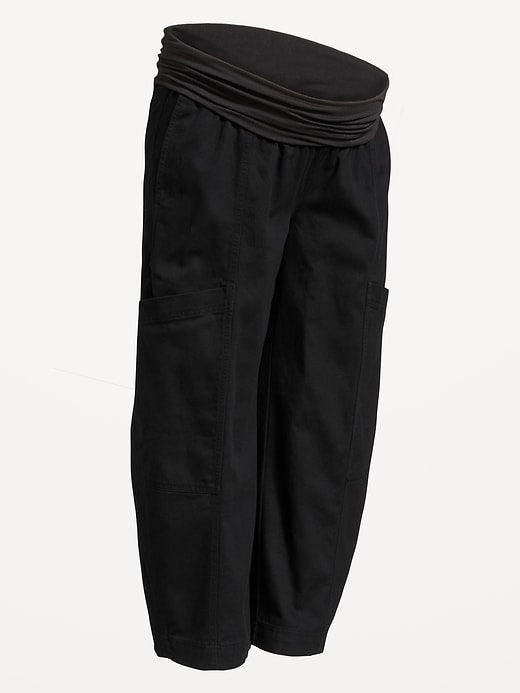 L'image numéro 1 présente Pantalon coupe baril longueur cheville à taille rabattable de maternité