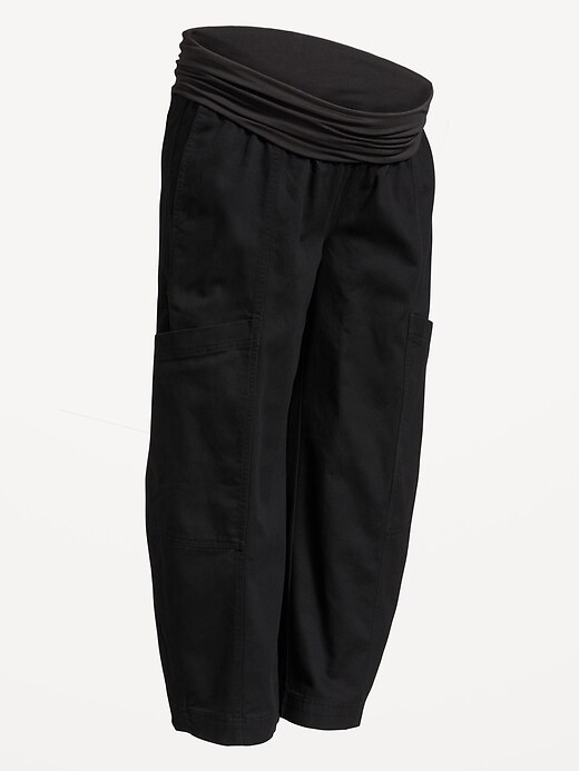 L'image numéro 2 présente Pantalon coupe baril longueur cheville à taille rabattable de maternité