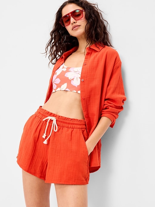 Image number 1 showing, Open-Back Crinkle Gauze Button-Down Shirt
