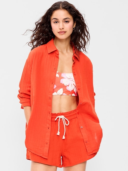 Image number 3 showing, Open-Back Crinkle Gauze Button-Down Shirt