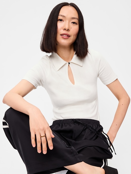 Image number 3 showing, Ribbed Keyhole Polo Top