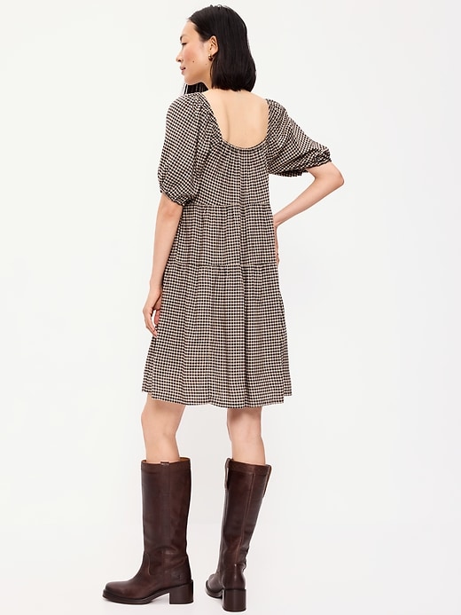 Image number 2 showing, Puff-Sleeve Smocked Mini Swing Dress