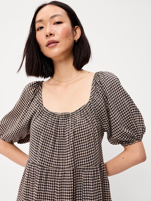 Image number 5 showing, Puff-Sleeve Smocked Mini Swing Dress