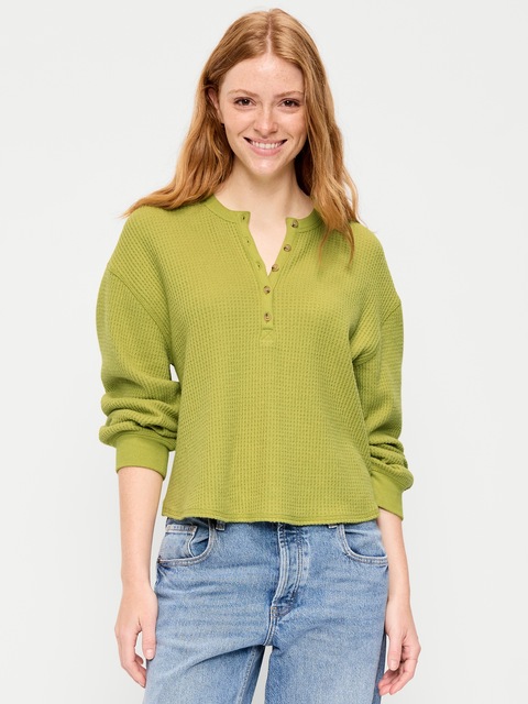 Long-Sleeve Crew-Neck Henley T-Shirt