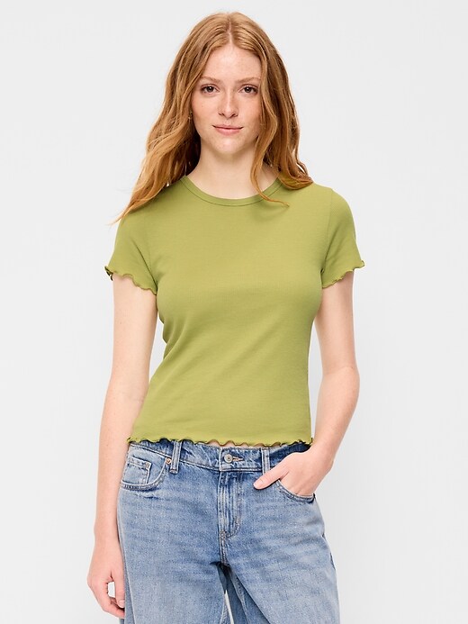 Image number 1 showing, Fitted Waffle-Knit Cropped T-Shirt