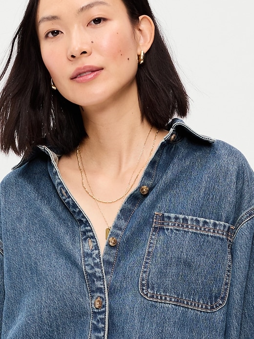 Image number 4 showing, Oversized Boyfriend Button-Down Jean Shirt