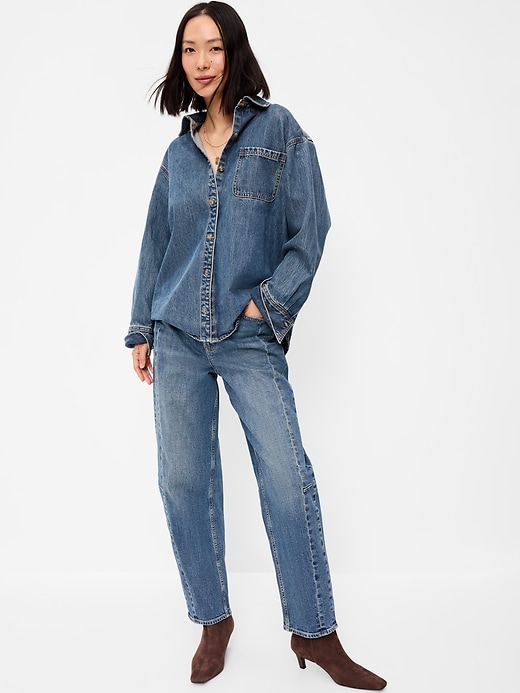 Image number 3 showing, Oversized Boyfriend Button-Down Jean Shirt