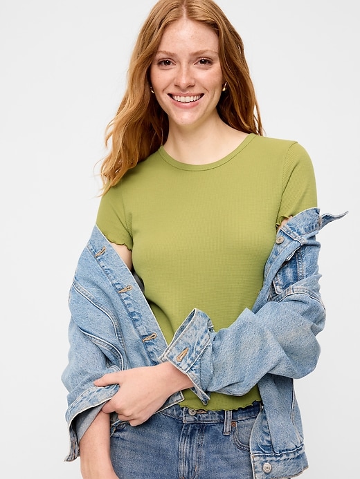 Image number 3 showing, Fitted Waffle-Knit Cropped T-Shirt