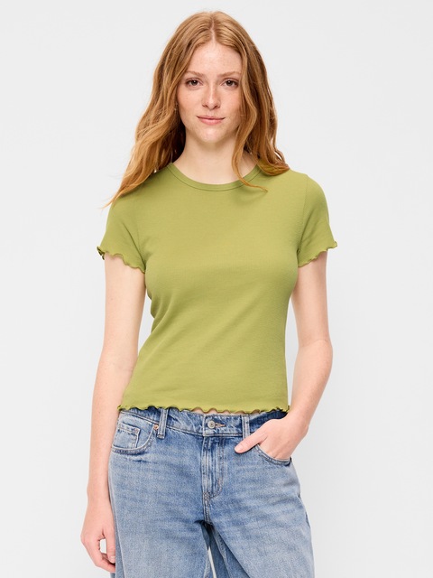 Fitted Waffle-Knit Cropped T-Shirt