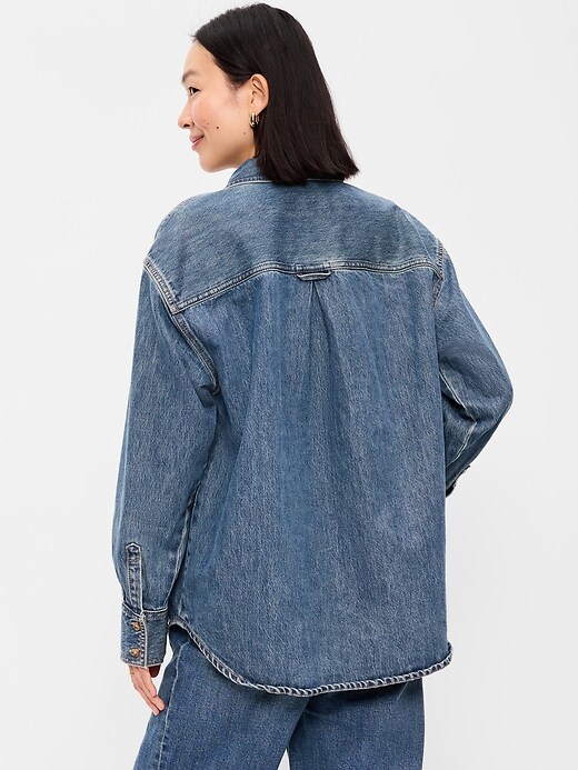 Image number 2 showing, Oversized Boyfriend Button-Down Jean Shirt