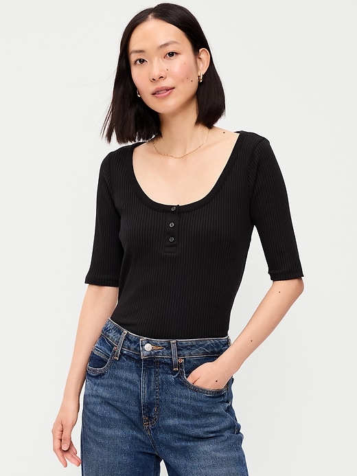 Image number 1 showing, Scoop-Neck Fitted Henley Top