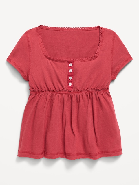 Short-Sleeve Henley Top for Girls