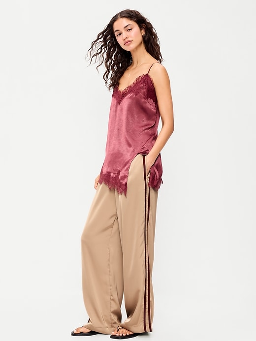 Image number 1 showing, High-Waisted Satin Track Pants