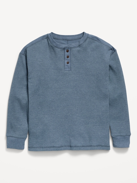 T-SHIRT HENLEY SURDIMENSIONNÉ À MANCHES LONGUES EN TRICOT GAUFRÉ POUR GARÇON