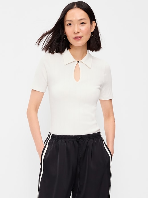 Image number 1 showing, Ribbed Keyhole Polo Top