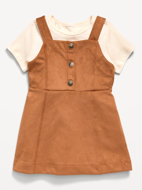 ENSEMBLE ROBE SANS MANCHES ET T-SHIRT EN SUÉDINE POUR TOUTE-PETITE