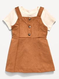 Image number 1 showing, Sleeveless Faux-Suede Dress and T-Shirt Set for Toddler Girls