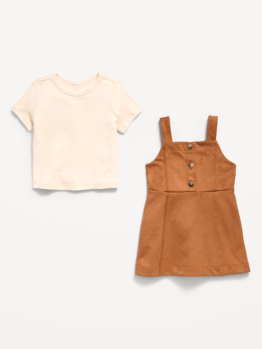 Image number 2 showing, Sleeveless Faux-Suede Dress and T-Shirt Set for Toddler Girls