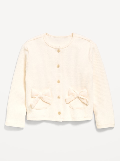 CARDIGAN CÔTELÉ DOUILLET À POCHE À BOUCLE POUR TOUTE-PETITE