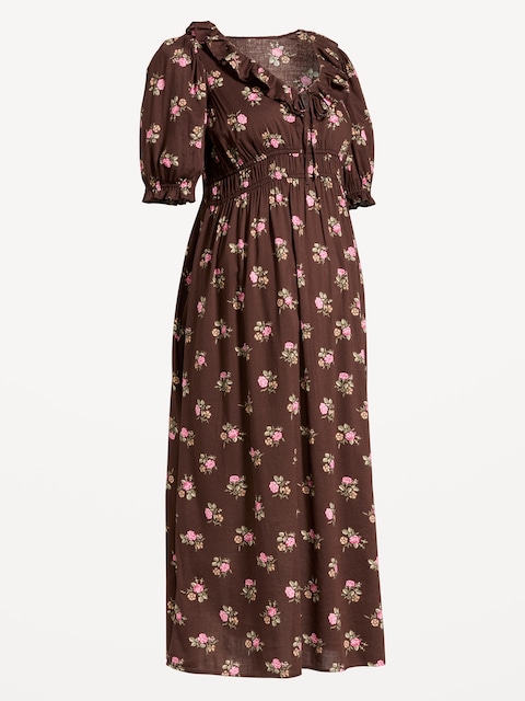 Maternity Puff-Sleeve Maxi Dress