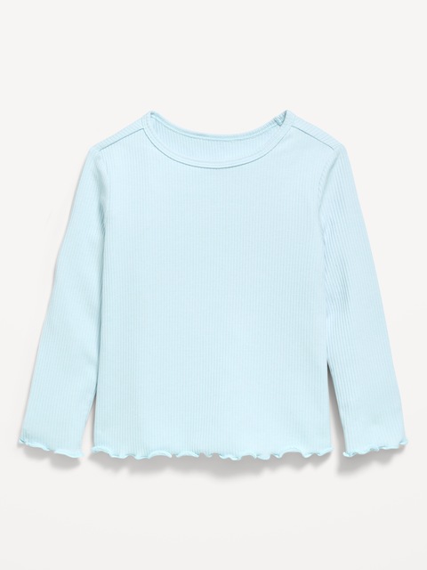 T-SHIRT CÔTELÉ AJUSTÉ À MANCHES LONGUES ET À BORDURE ONDULÉE POUR TOUTE-PETITE FILLE