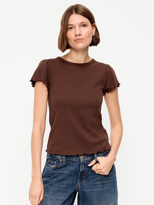 Image number 1 showing, Lettuce-Edge Pointelle Top