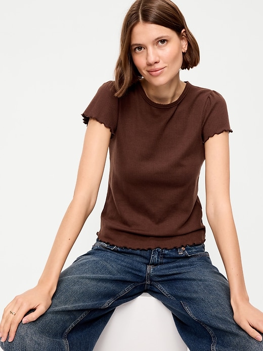 Image number 3 showing, Lettuce-Edge Pointelle Top