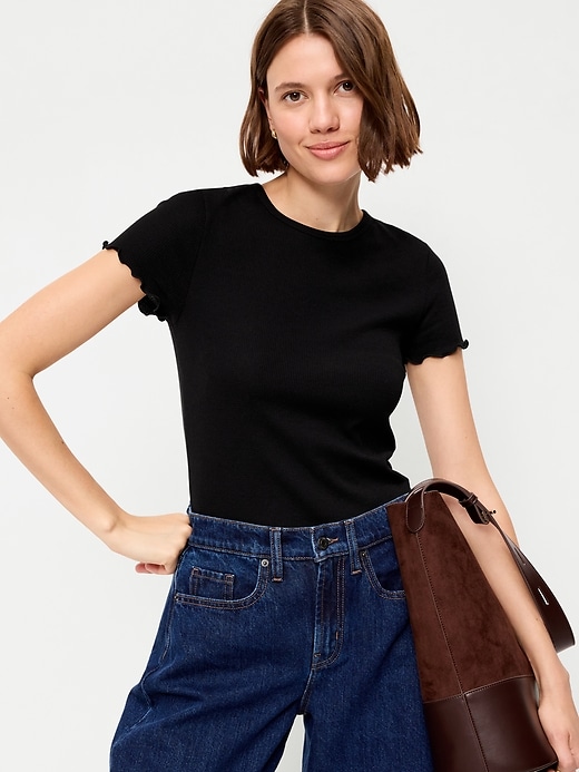 Image number 3 showing, Fitted Waffle-Knit Cropped T-Shirt