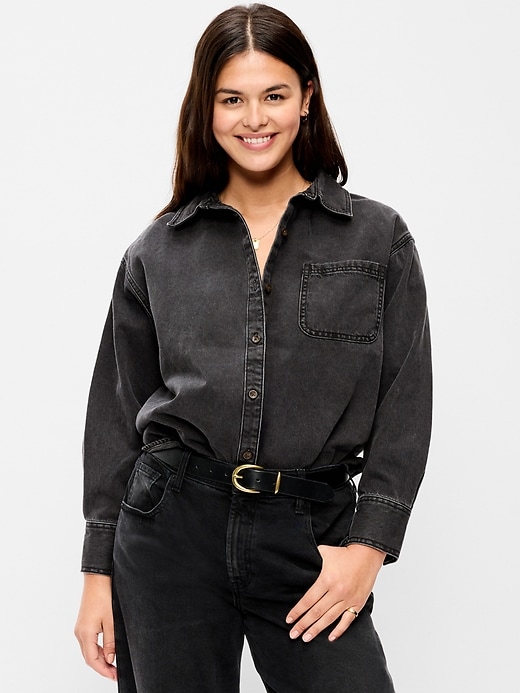 Image number 2 showing, Oversized Boyfriend Button-Down Jean Shirt