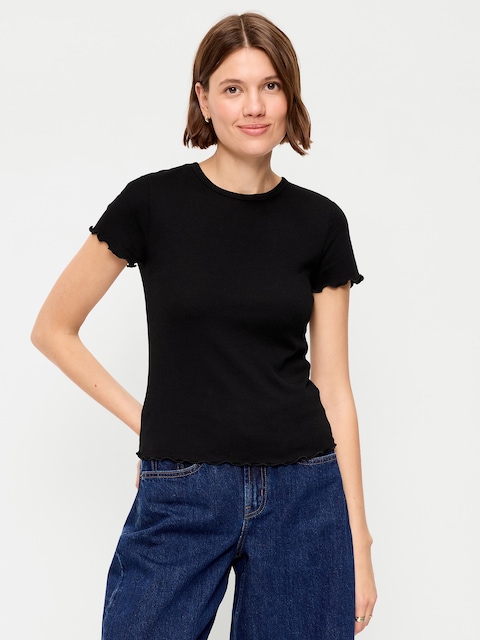 Fitted Waffle-Knit Cropped T-Shirt
